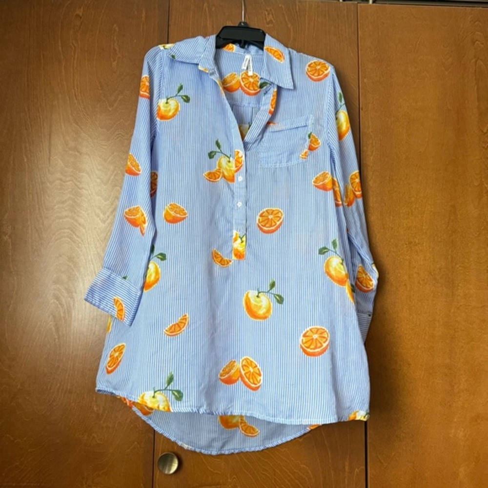Live 4 Truth Cotton Blend Oranges & Blue/White Striped Swim Cover Up Medium EUC